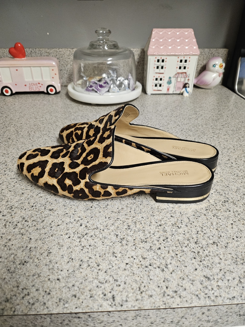 Michael Kors Leopard Print Slip-On Mules - Tan/Black